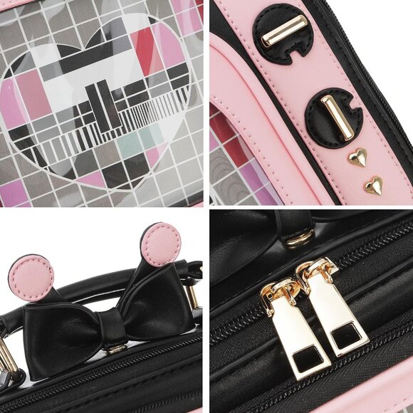 Retro TV Shaped Ita Backpack with Pin Display and Inserts Pink Crossbody Purse - Picture 6 of 9